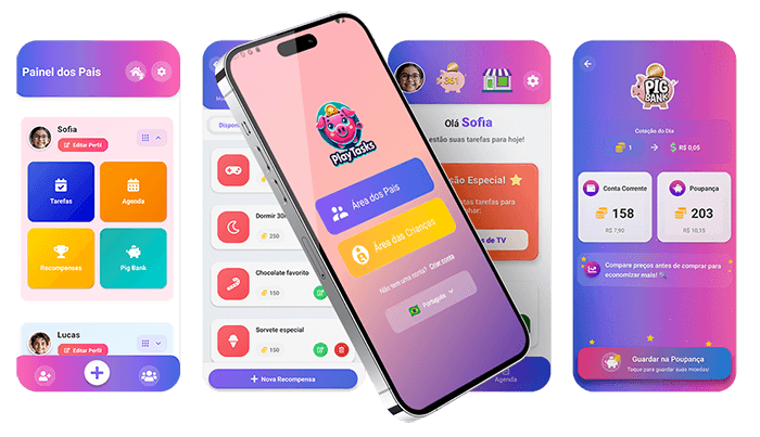 Ilustração do app PlayTasks mostrando a transformação positiva nas famílias